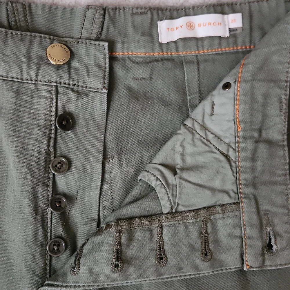 TORY BURCH Carpenter Pants Olive Green Wide Barrel Leg Pants Size 28